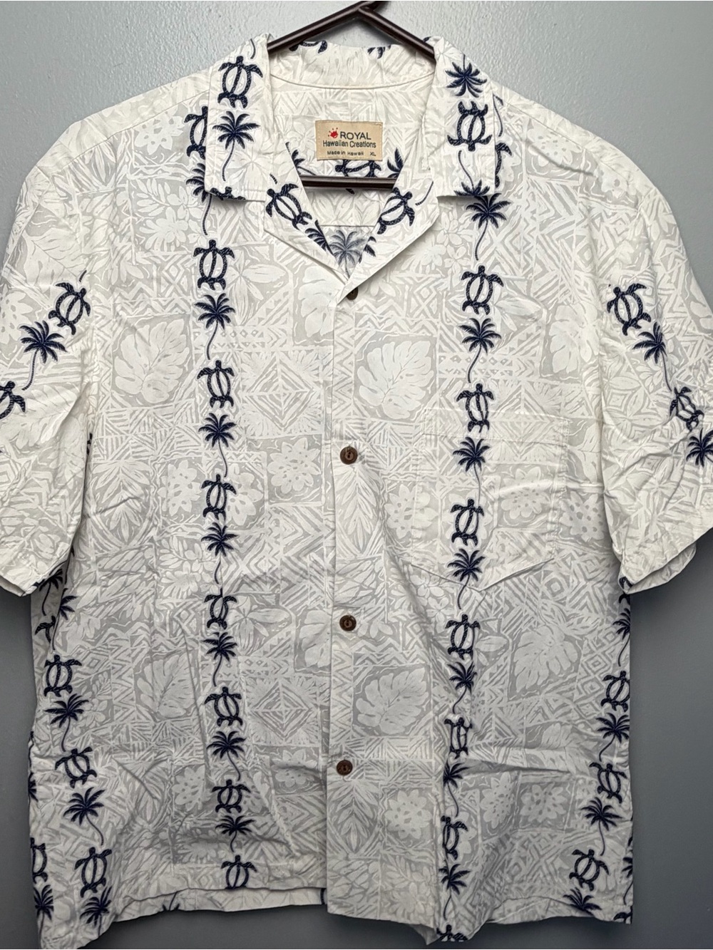 White & Navy Hawaiian Shirt 100% Cotton